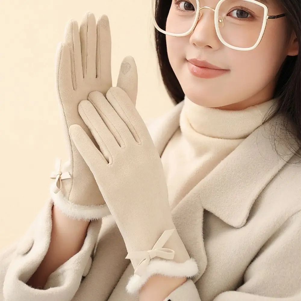 

Thermal Lined Female Touchscreen Gloves Thicken Solid Color Women's Winter Thermal Gloves Full Finger Thermal Insulated