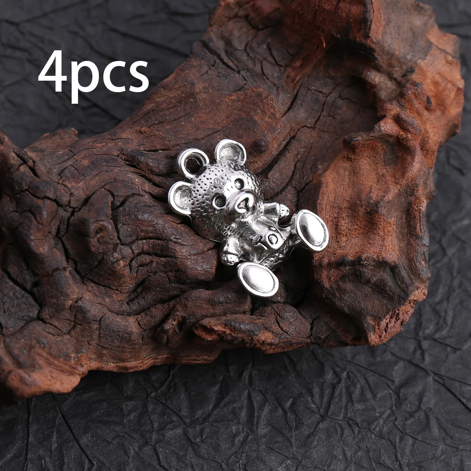 4 Pieces of Simple and Trendy Handmade Accessories, Bear Charms with Textured Surface, Suitable for DIY Bracelets, Necklaces, and Earrings, Cool Style Jewelry DIY Basic Handmade Materials