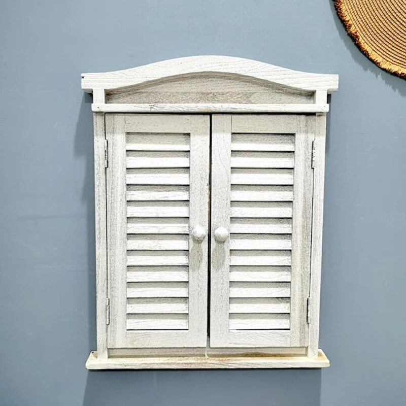 

Vintage Retro Farmhouse Wall Decor Wood Window Mirror with Shutters