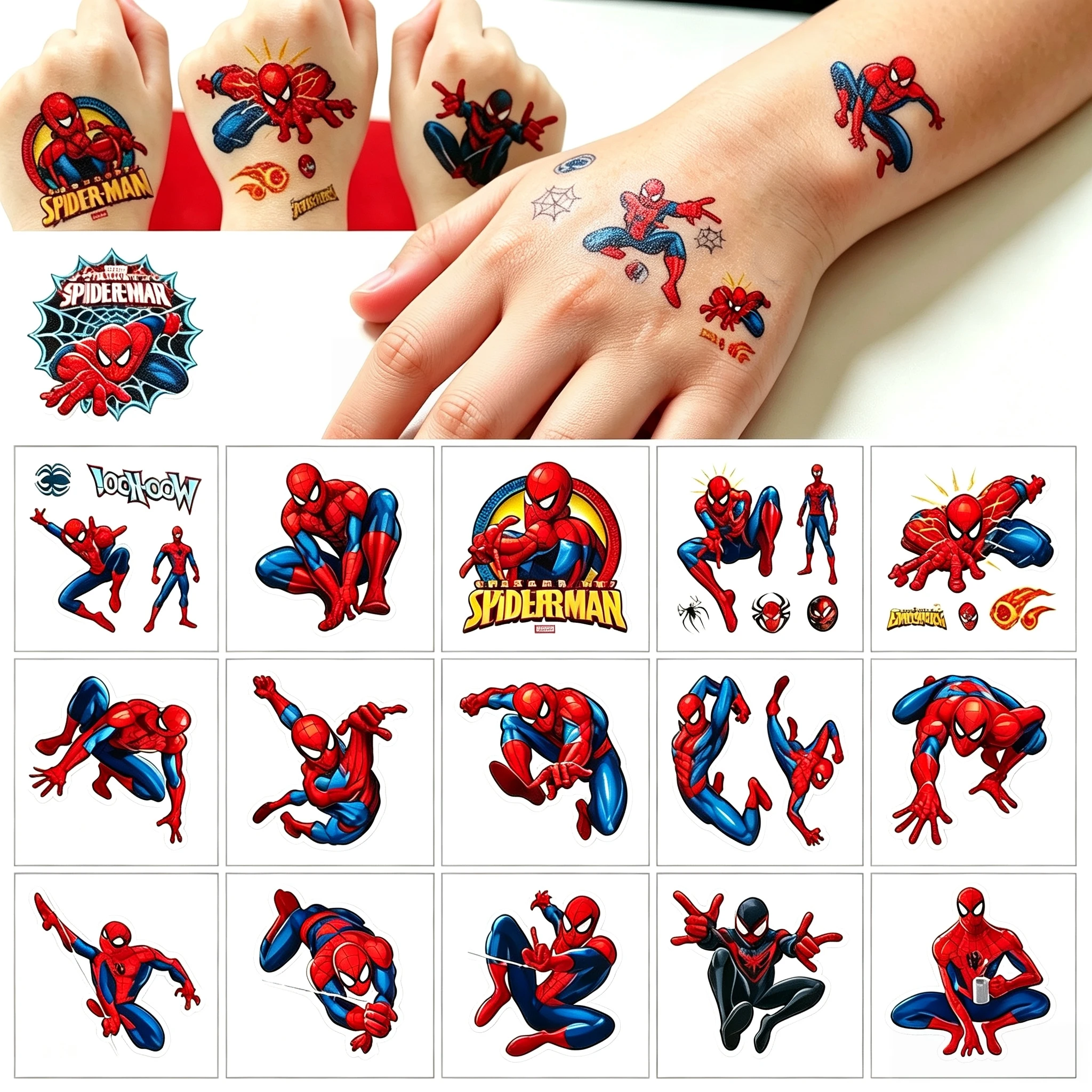 NEW 20Pcs Cartoon SpiderMan Temporary Tattoo Sticker Body Art Cute Tattoo Stickers Cosplay Party Toys for Kids Birthday Gifts