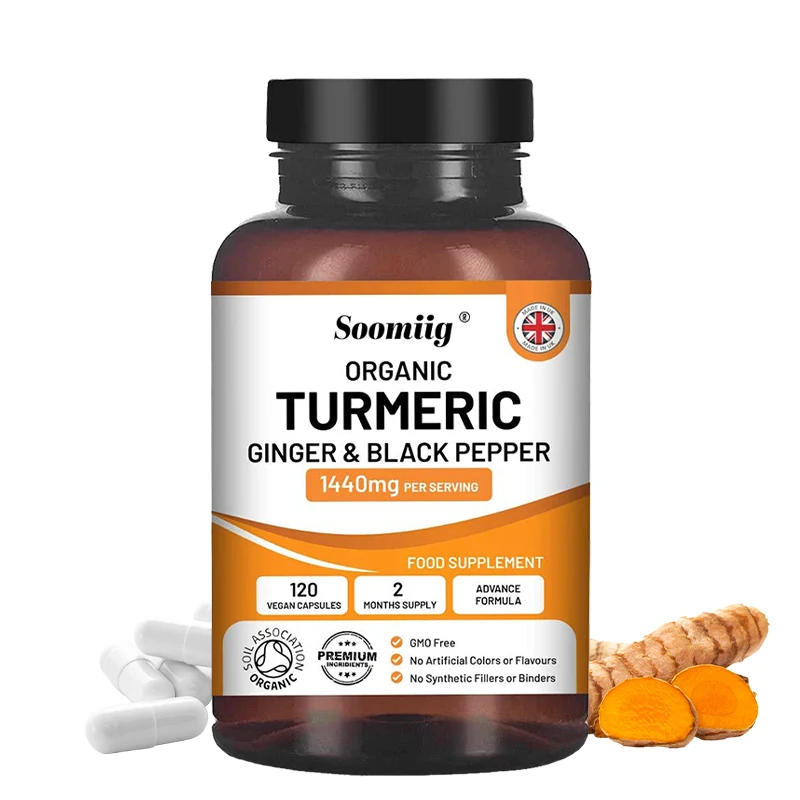 Organic Turmeric Ginger & Black Pepper Capsules, Supports Joint Health, Cushioning Digestive & Immune & Balances blood sugar