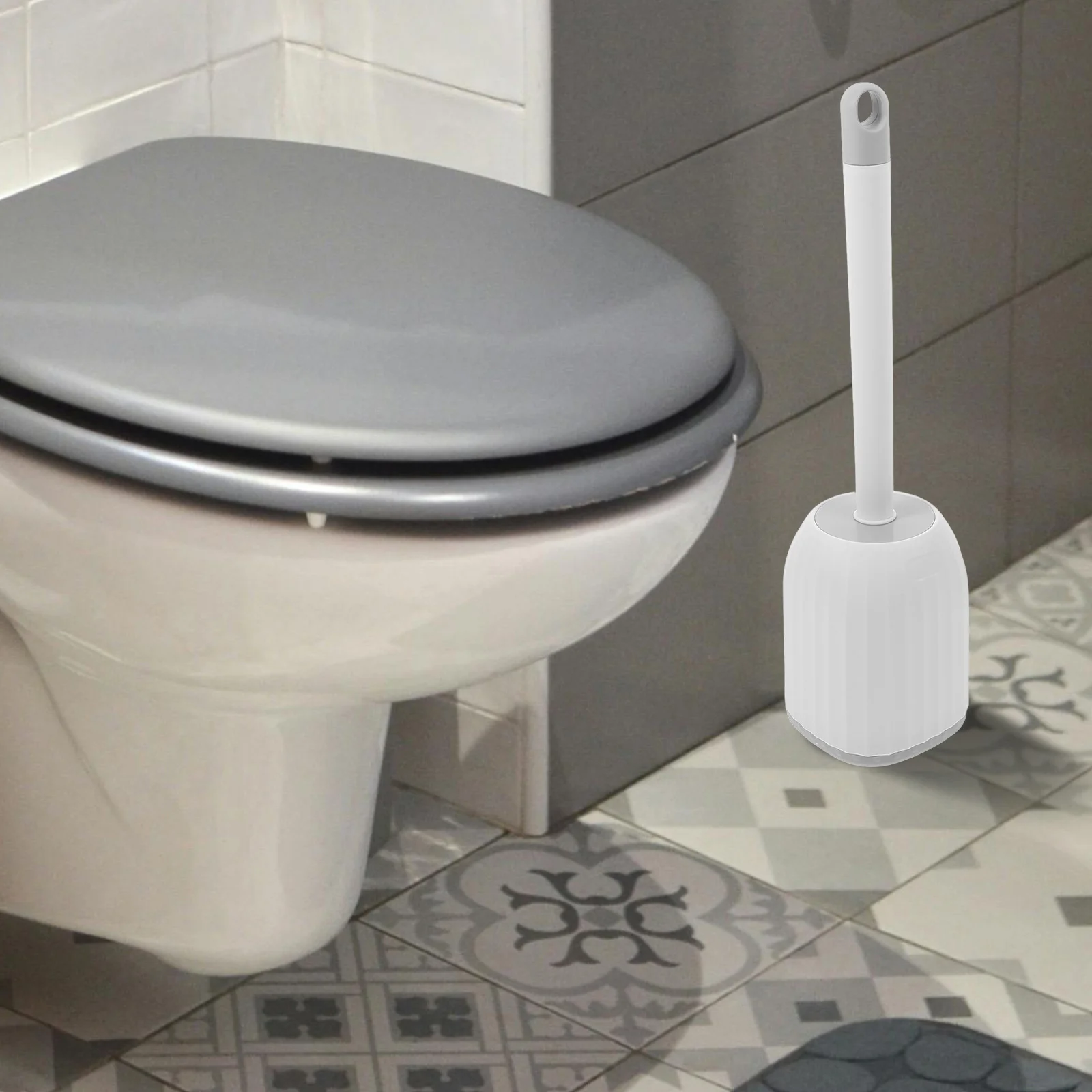 مجموعة فرش المرحاض المثبتة على الحائط بمقبض طويل وحامل فرشاة المرحاض البلاستيكي ومستلزمات تنظيف الحمام باللون الأبيض الميت #5