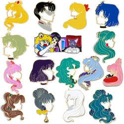 Anime Sailor Moon Pins Set Lapel Backpack Coat Enamel Brooches Badges Jewelry for Boys Girls Fans Gifts Collectibles
