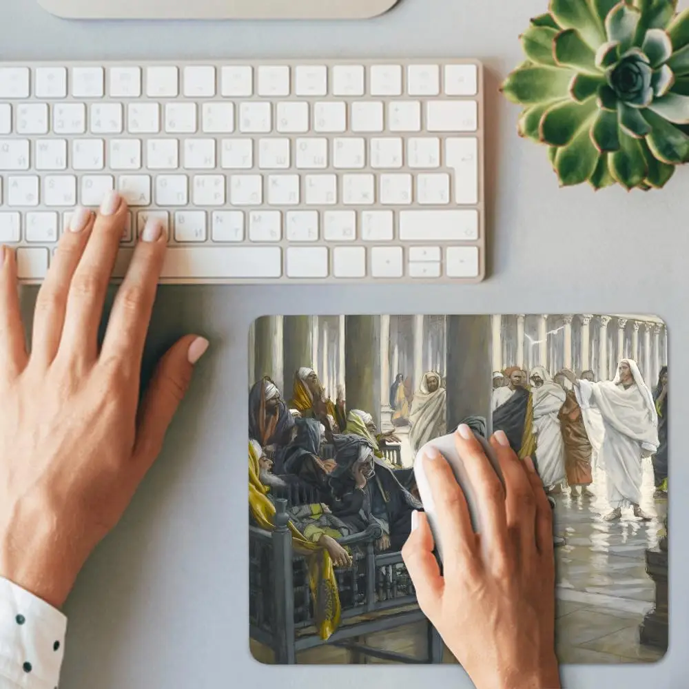 HYBXAXC  Vintage Classic Religious Humanistic Oil Painting Art Small Mouse Pad Desk Pad Computer Keyboard Wireless Boy Girl Gift