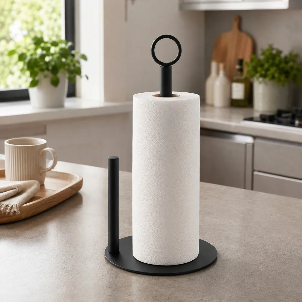 Stainless Steel Paper Towel Holder Non Slip Base Freestanding Paper Towel Stand One-Handed Tear Removable Paper Towel Rack 3