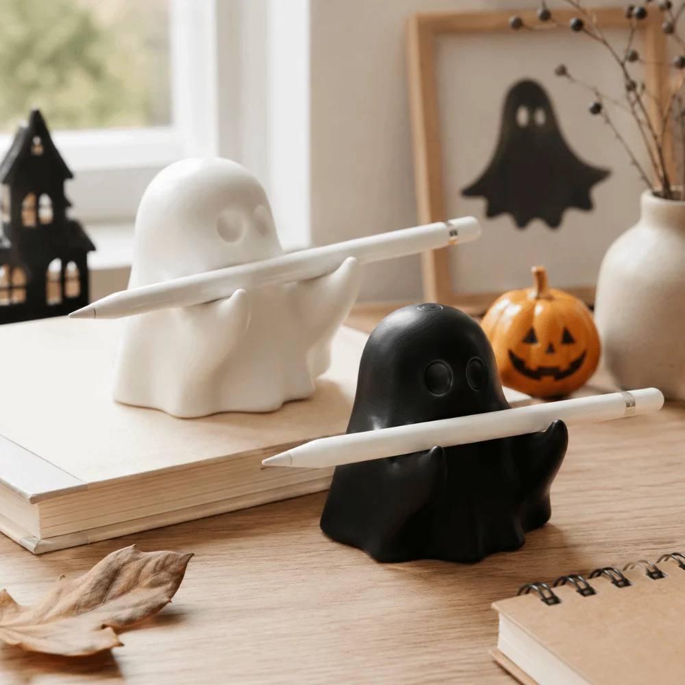 3D Printed Ghost Pen Holder Funny Cute Mini Ghost Statue Creative Decorative Ghost Phone Stand Halloween Party