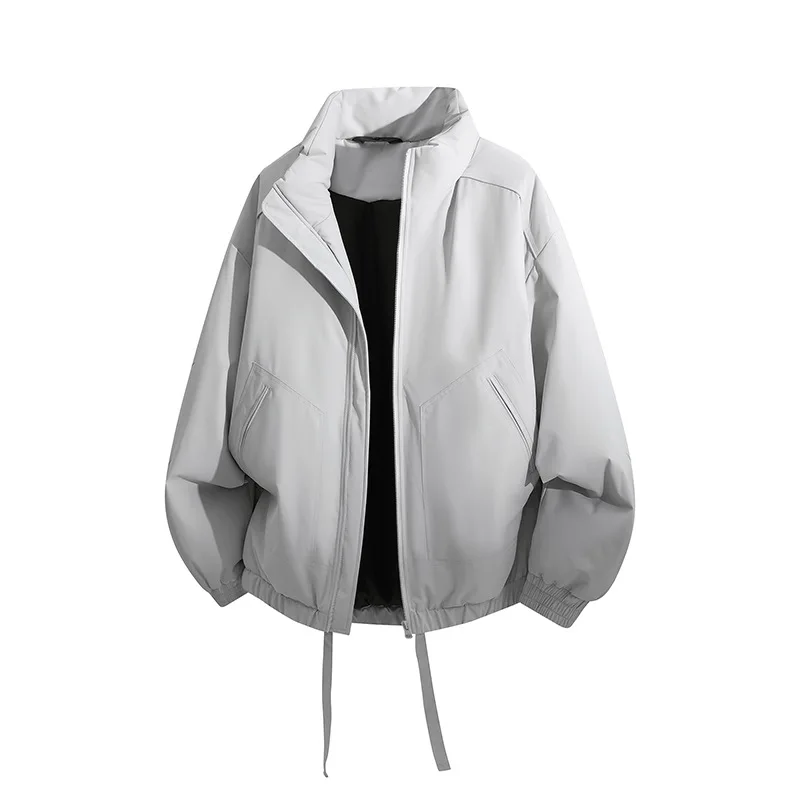 Men's Thick Warm Cotton-Padded Jacket Stand-Up Collar Loose Solid Color Casual Winter Outerwear Fashionable Streetwear