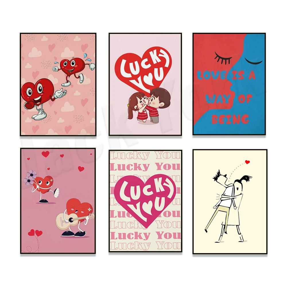 

Retro fashion aesthetic lucky you love art poster, couple hug cute illustration, love quotes, cute heart print, Y2k lucky you