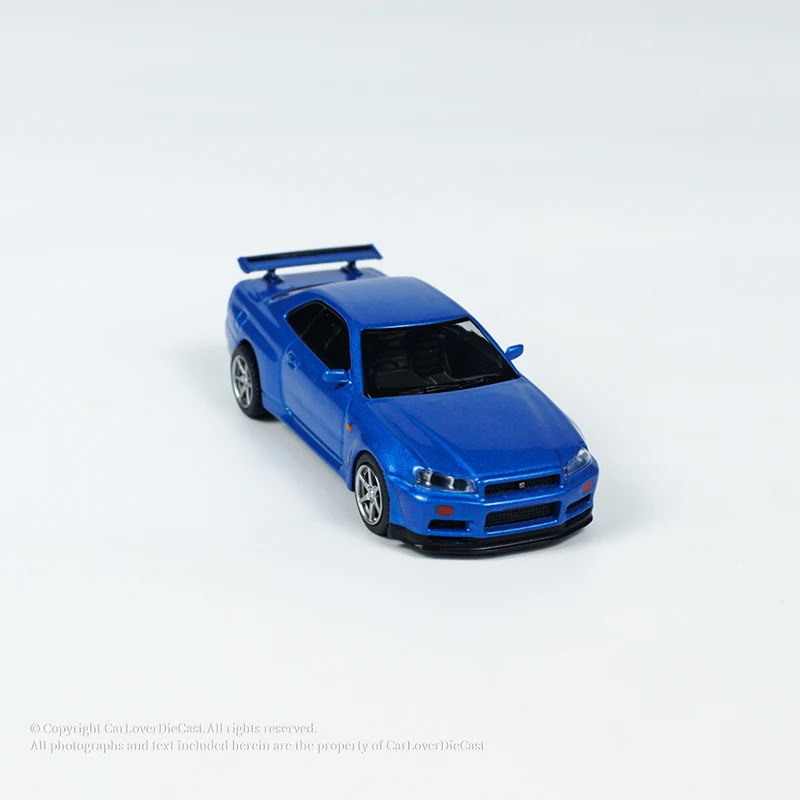 MINIGT 1:64 Jouet Modèle Voiture Skyline GT-R (R34) V-Spec Alliage Moulé Sous Pression Véhicule Bayside Bleu #759 Affichage Collection Cadeaux