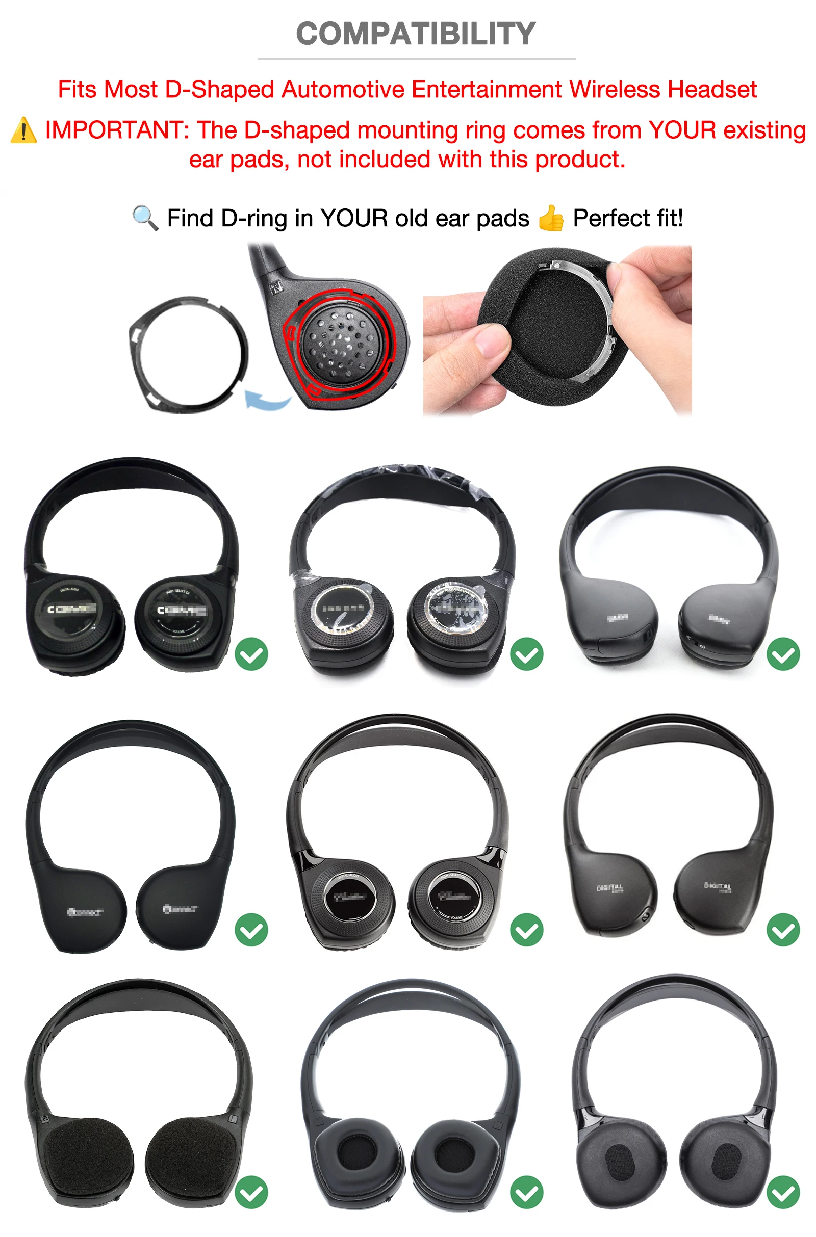 Сменные амбушюры из пенопласта для беспроводных наушников Jeep, GM Yukon, GM Suburban, Cadillac Escalade, Ford, Lincoln