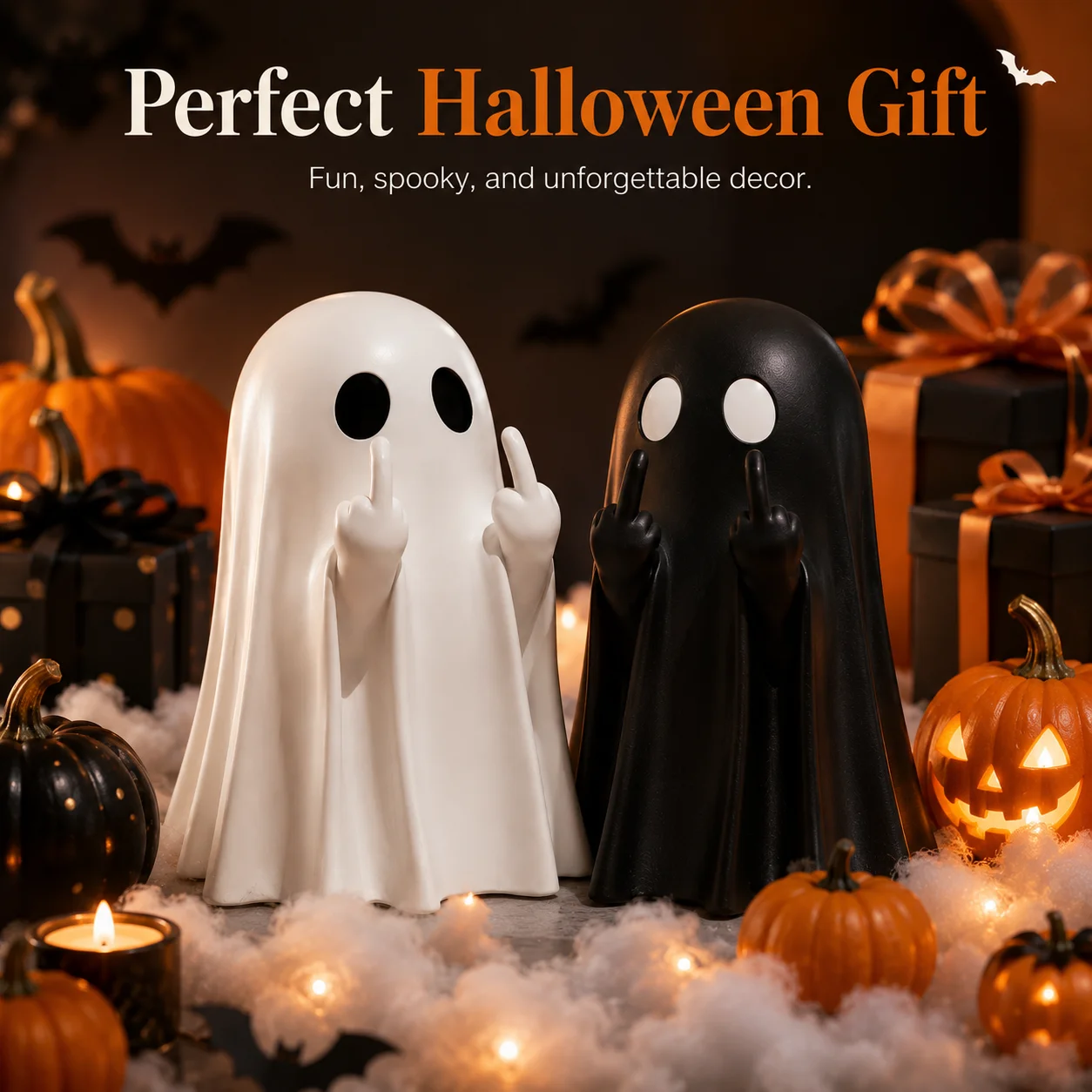 1-10Pcs Small Scary Ghost Figurines Cute Middle Finger Ghost Statue Funny Ghost Statue Halloween Home Decor New Year's Gifts