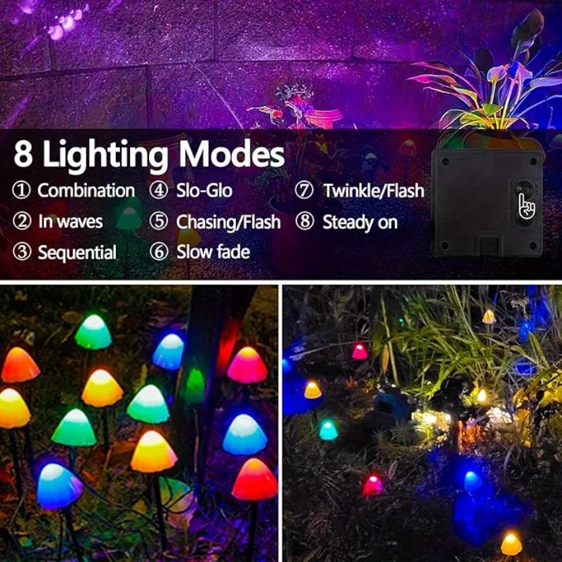 Solar Lights String Mushroom Lawn Fairy Lights LED Solar Lamps Outdoor for Garden Patio Terrace Path Landscape Decoration Lamps