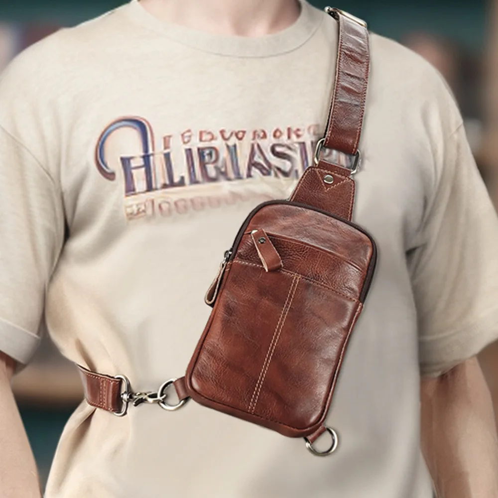 

Мужская нагрудная сумка на одно плечо из натуральной кожи, многофункциональный дорожный рюкзак через плечо, высококачественная мужская сумка
