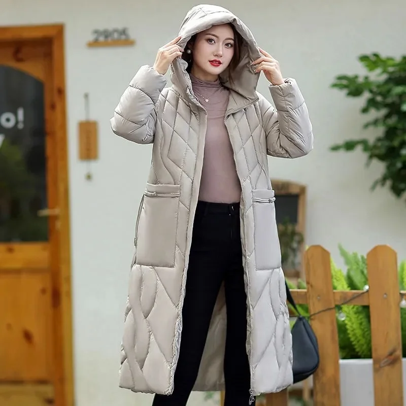 

2024 New Winter Puffer Parkas Down Cotton Jacket Hooded Women's Coat Long Warm Parker Mom's Overcoat Female Casual Outwear