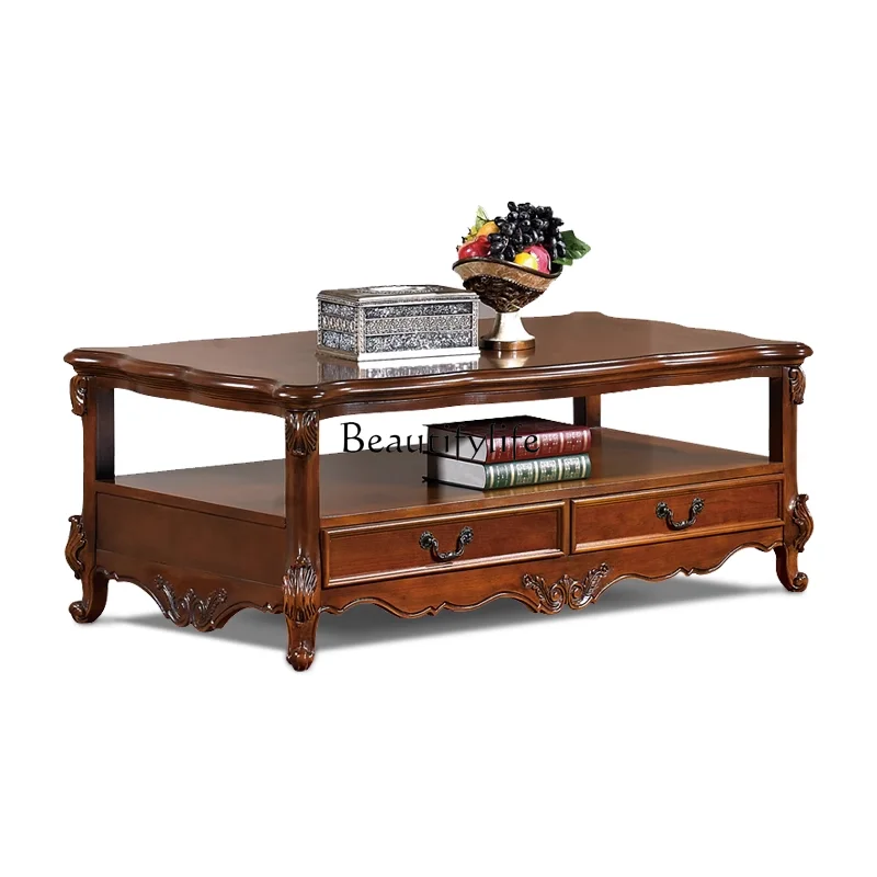 

American solid wood coffee table living room rectangular coffee table with drawers storage 1.5 meters