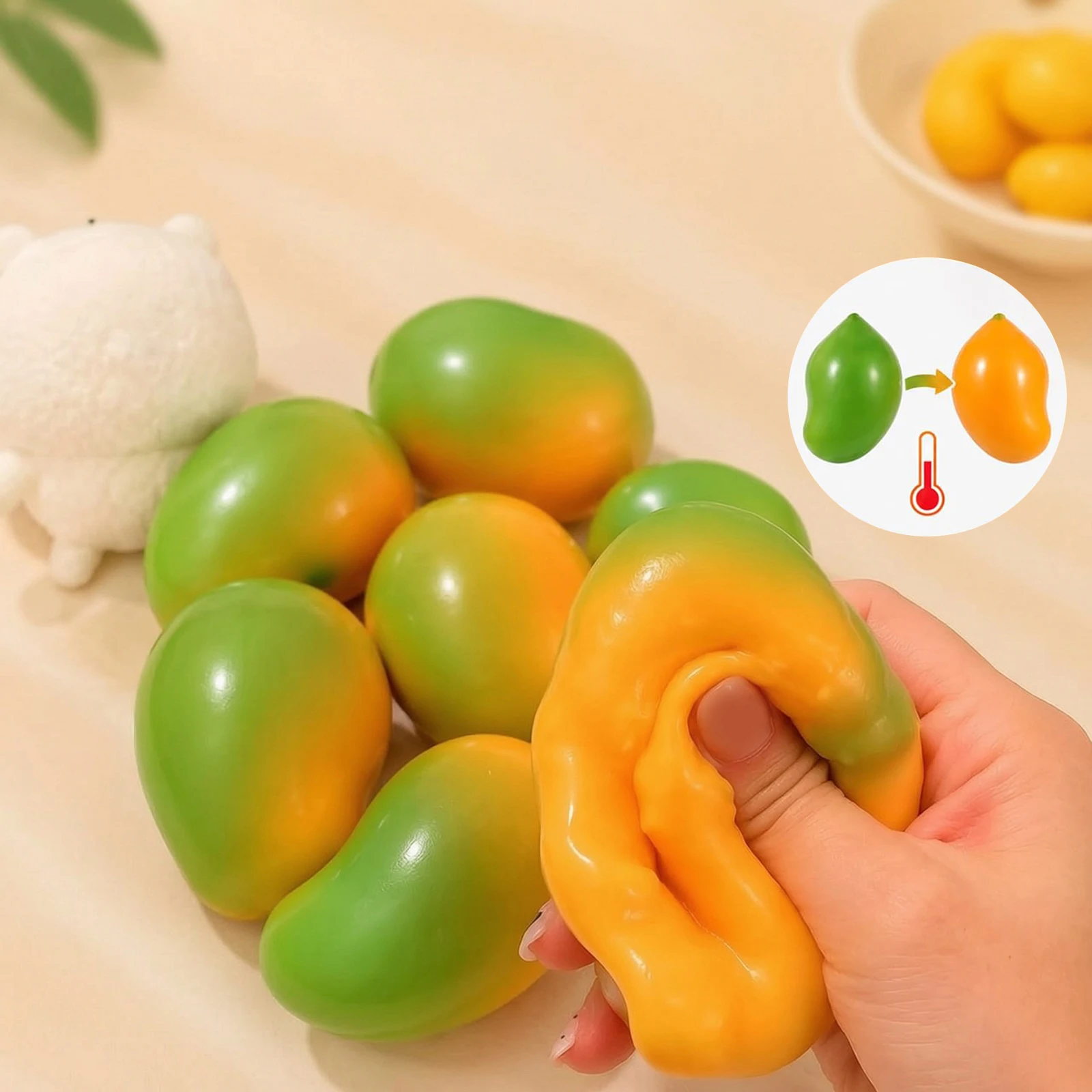 Color-Changing Mango Fidgets Toy Handmade Crispy Food Stress Ball Funny ASMR Sensory Pinch for Party Favors & Holiday Gifts