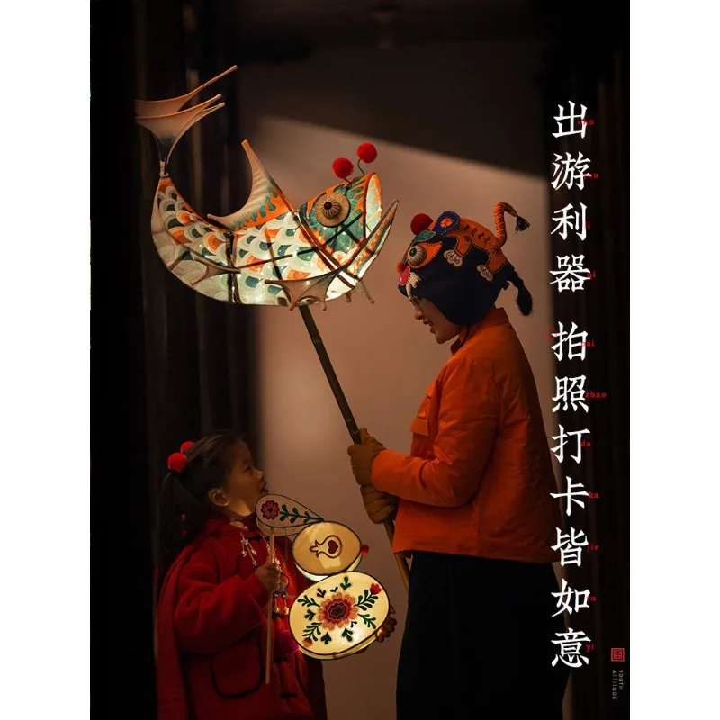 fish lamp, handmade DIY material bag, antique bamboo lantern, new led large flower lamp
