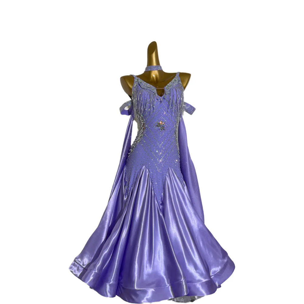 Lateinamerikanisches Tanzkleid mit AB-Steinen für Damen und Kinder, hochwertiges, maßgeschneidertes Kleid mit schrägem Fransenrock, Samba-Performancekleid