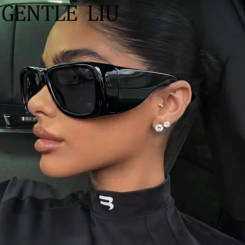 

Steampunk Oversized Windproof Square Sunglasses Women 2026 Luxury Y2K Punk Thick Frame Sun Glasses Mask Eyewear Hip Hop Goggles