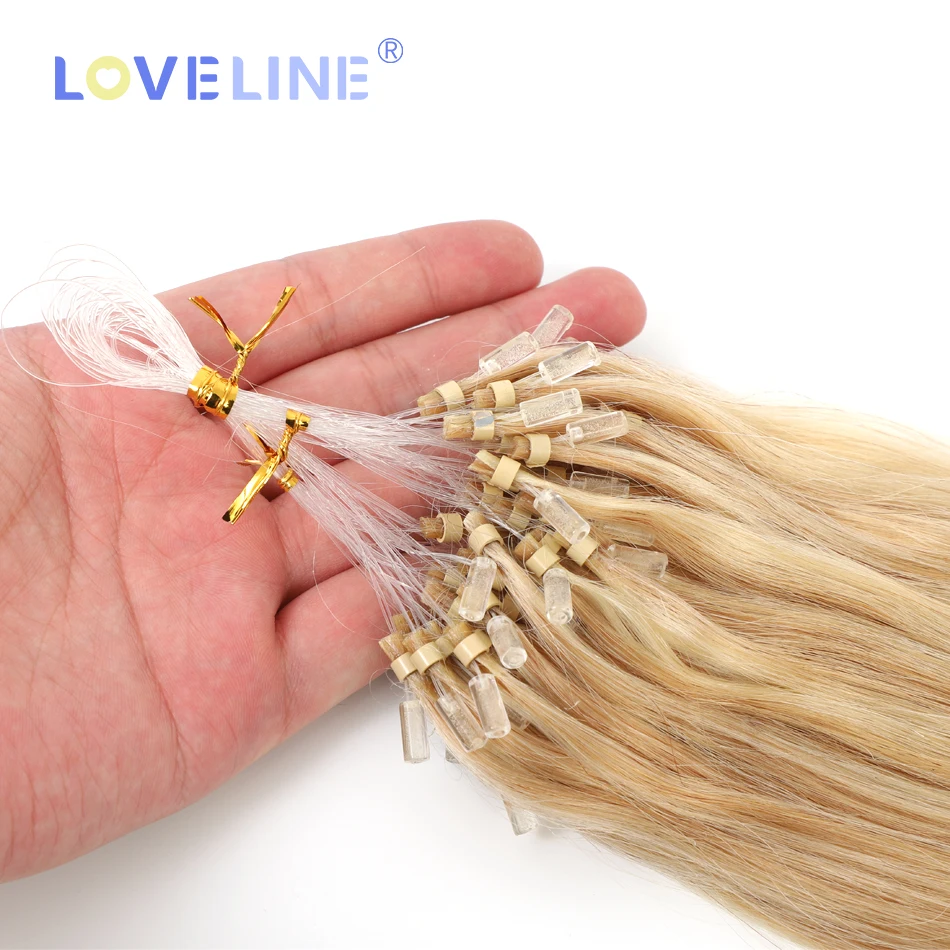 Loveline micro laço extensões de cabelo humano em linha reta loira cabelo microlink extensões de cabelo fusão cor pura cabelo 14-24 Polegada