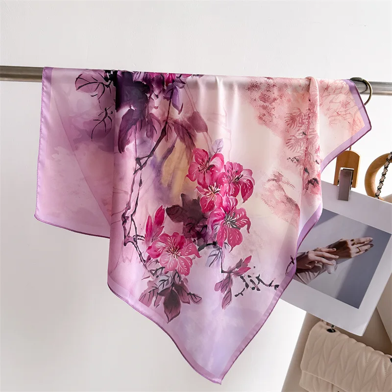 Luxus Blumen Design Schal Frauen Satin Schals Bandana Hijab Halstuch Schal Kopftuch Haarband Foulard Dame