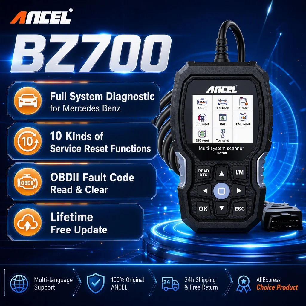 2026 ANCEL BZ700 OBD2 Scanner Engine OBD Code Reader For Mercedes Benz Full System Diagnostic Tool Reset Service Automotive Tool