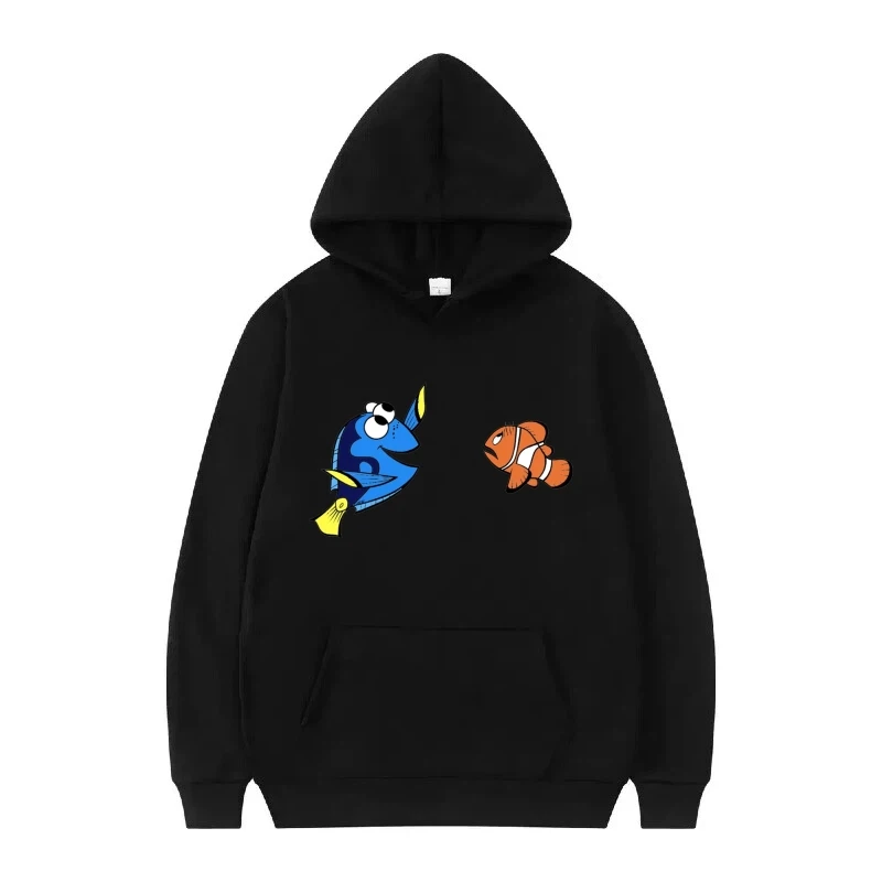 Disney encontrar nemo padrão dos desenhos animados mulher preto inverno kawaii topos roupas pullovers senhoras barato y2k hoodies moletom masculino