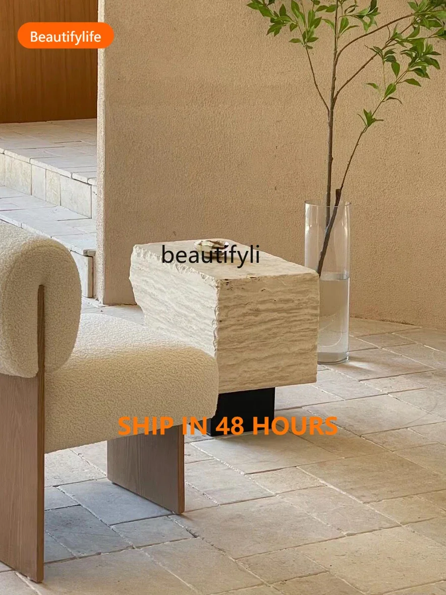 

Столик из натурального мрамора, небольшой журнальный столик рядом с диваном гостиной, квадратный дизайнерский травертин А51