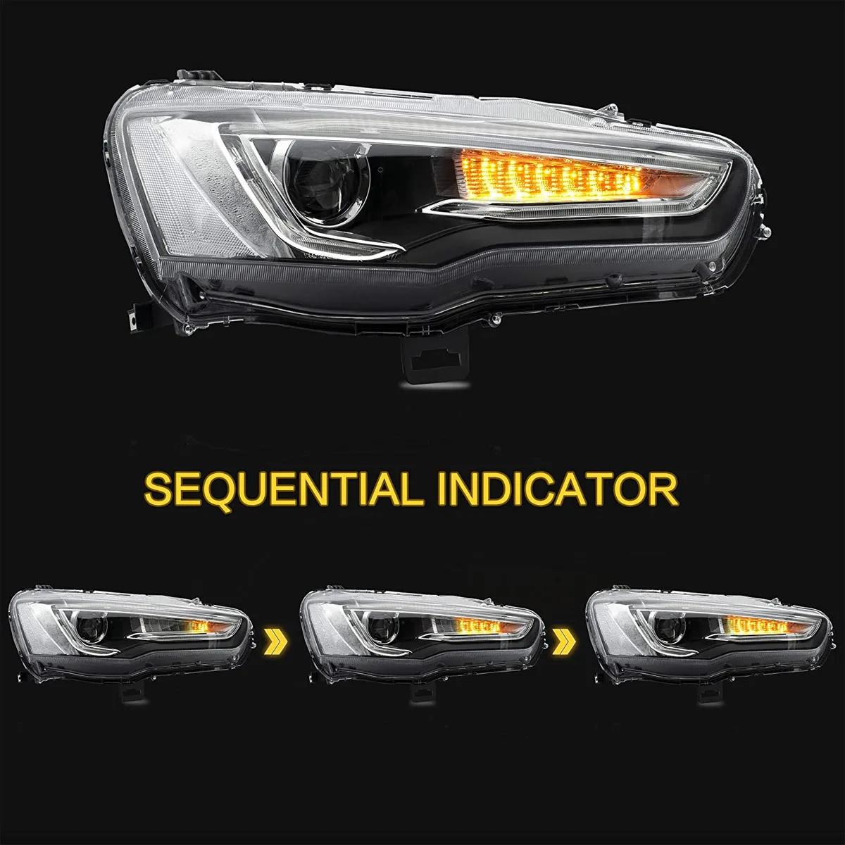 LED Headlights Assembly For Mitsubishi Lancer& EVO X 2008-2020 DRL Front light with Sequential Turn Signal, Plug-n-Play Headlamp