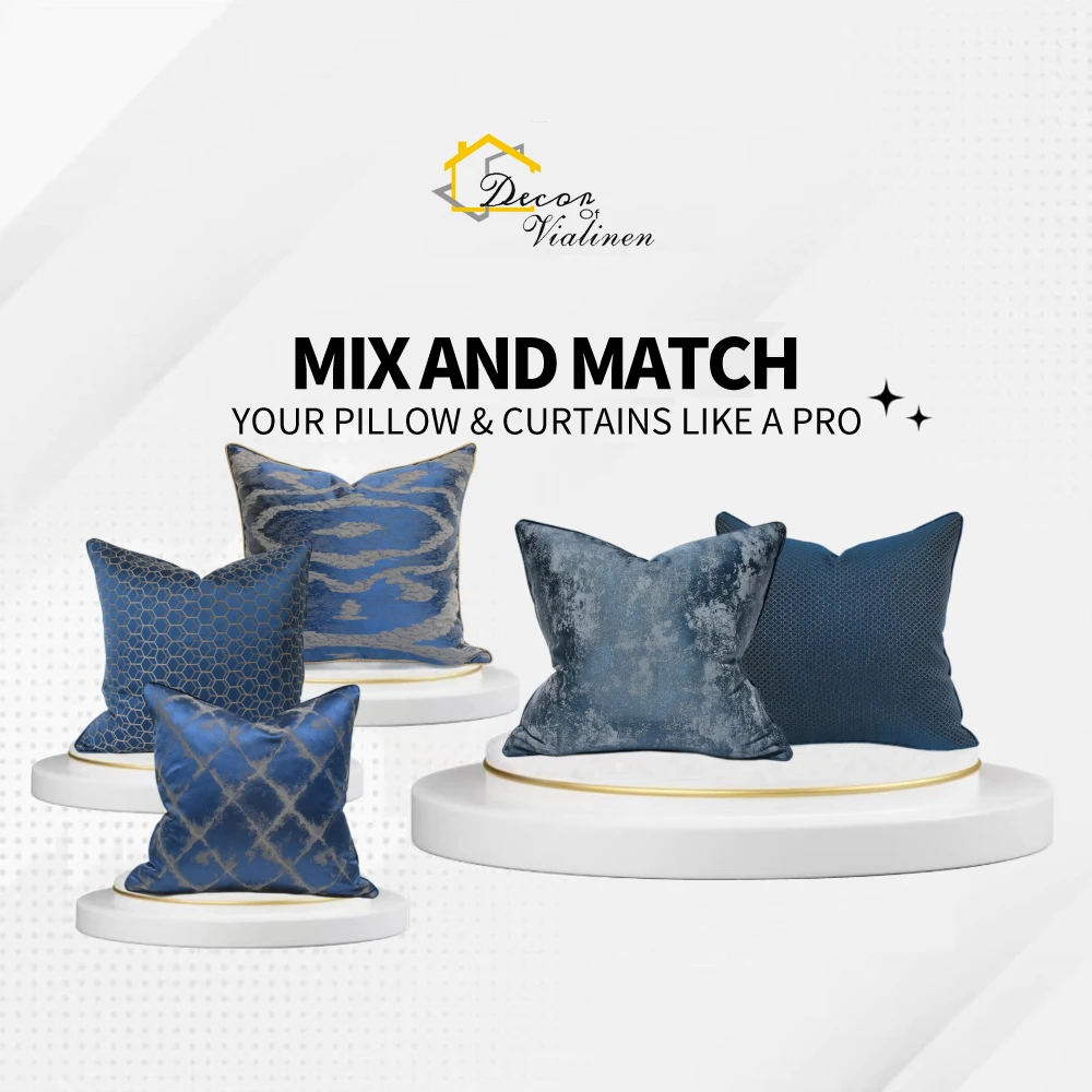 

Decorative Throw Pillows Navy Blue Luxury Jacquard Cushion Case For Sofa Bed Chair Cushion Cover 45x45cm