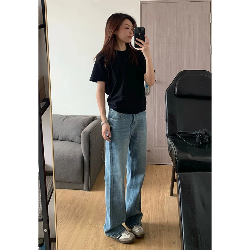 

Мужские джинсы в американском ретро-стиле с высокой талией, весенне-осенние, модные, прямые, слегка расклешенные, трендовые, молодежные, популярные