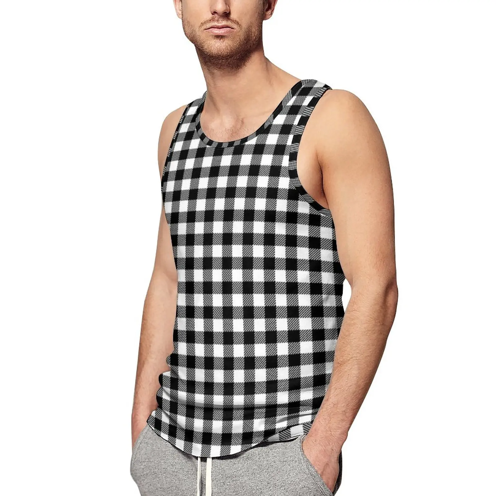 Blue And White Checkerboard Tank Top Men Racing Flag Checkered