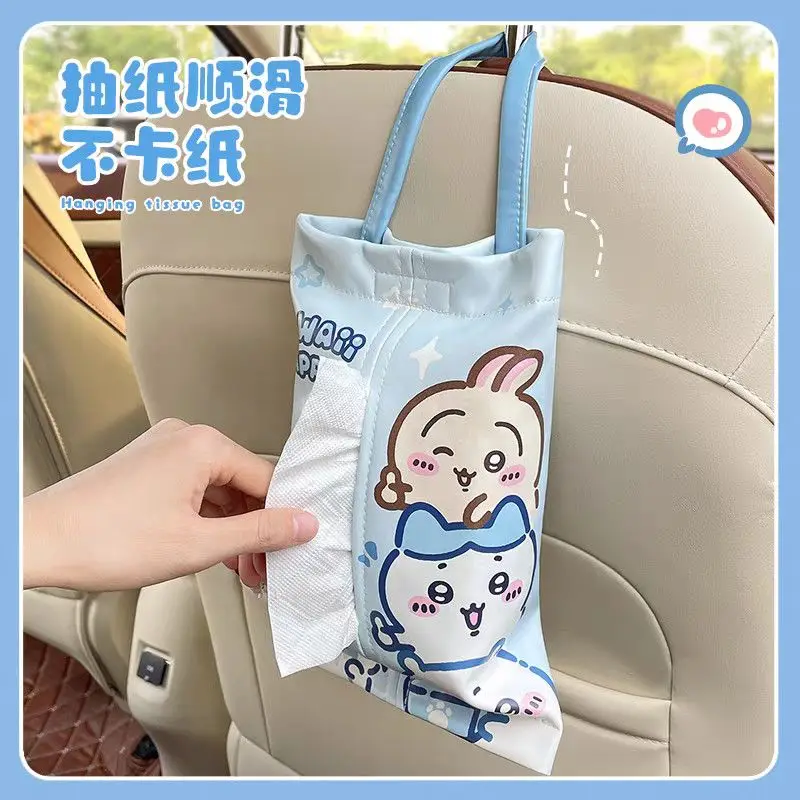 

Милый подвесной держатель для салфеток Chiikawa в автомобиль, кавайный органайзер для салфеток на заднее сиденье, портативная сумка для салфеток для декора салона автомобиля