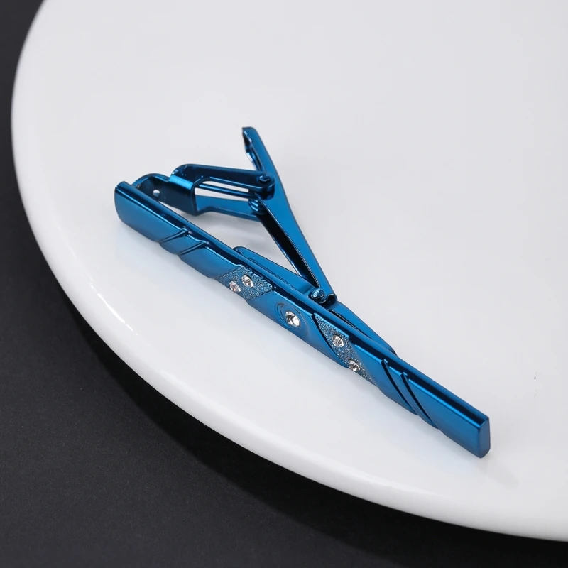 Tie Clip for Men Brass Blue Necktie Bar Wedding Party Diamond Inlays Tie Clip Clasp Jewelry Business Suit Accessories