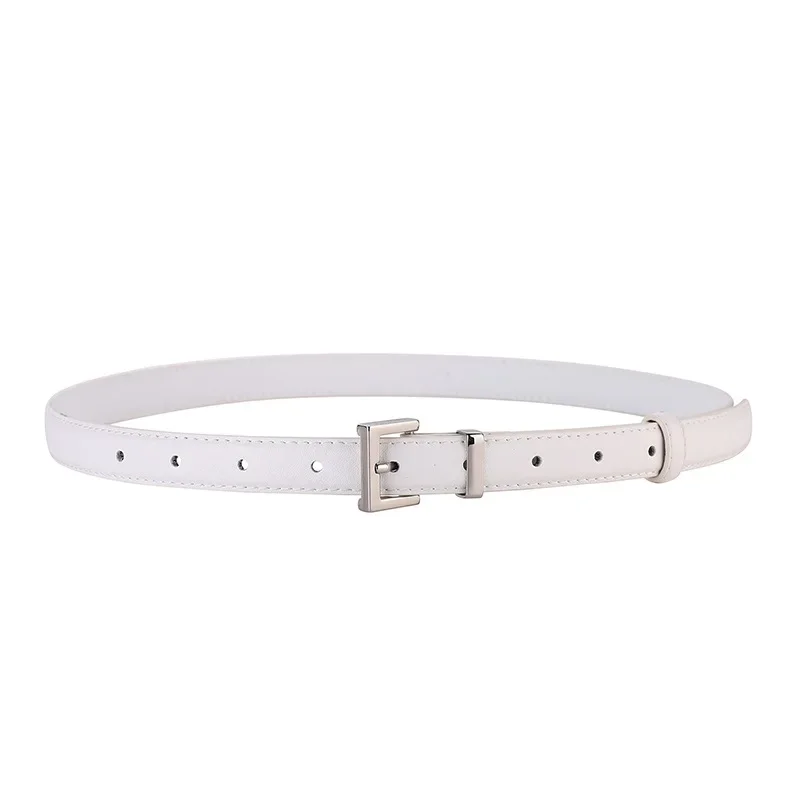 Minimally Silver Buckle Leather Women's Belt with Luxurious Texture, Versatile Jeans and Trousers, Cowhide Thin Waistband Ins