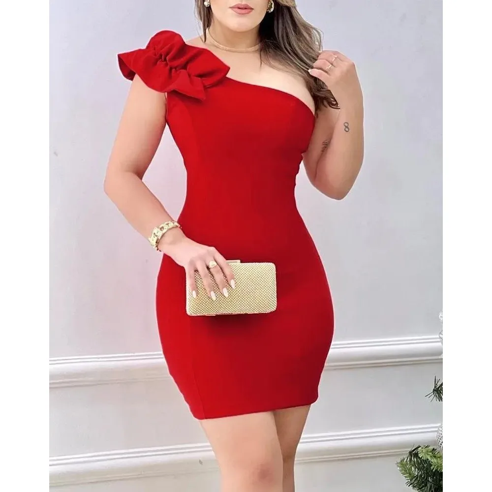 Vestido de Festa Bodycon F com Apliques Vermelhos Moda de Verão Vestido Maxi Casual E para Mulheres