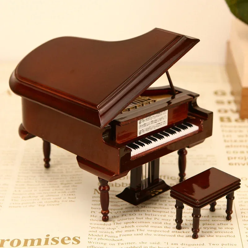 Handmade Wooden Musical Instruments Collection Decorative Ornaments Mini Piano Miniature Model Decoration Gifts