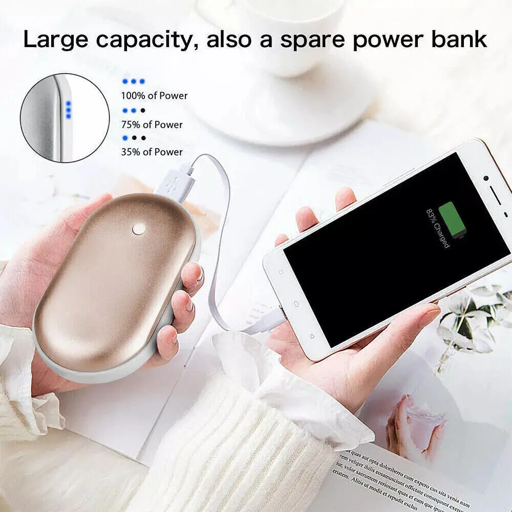 2X 10000Mah Rechargeable Hand Warmers USB Power Bank Electric Fast Heater Warmer