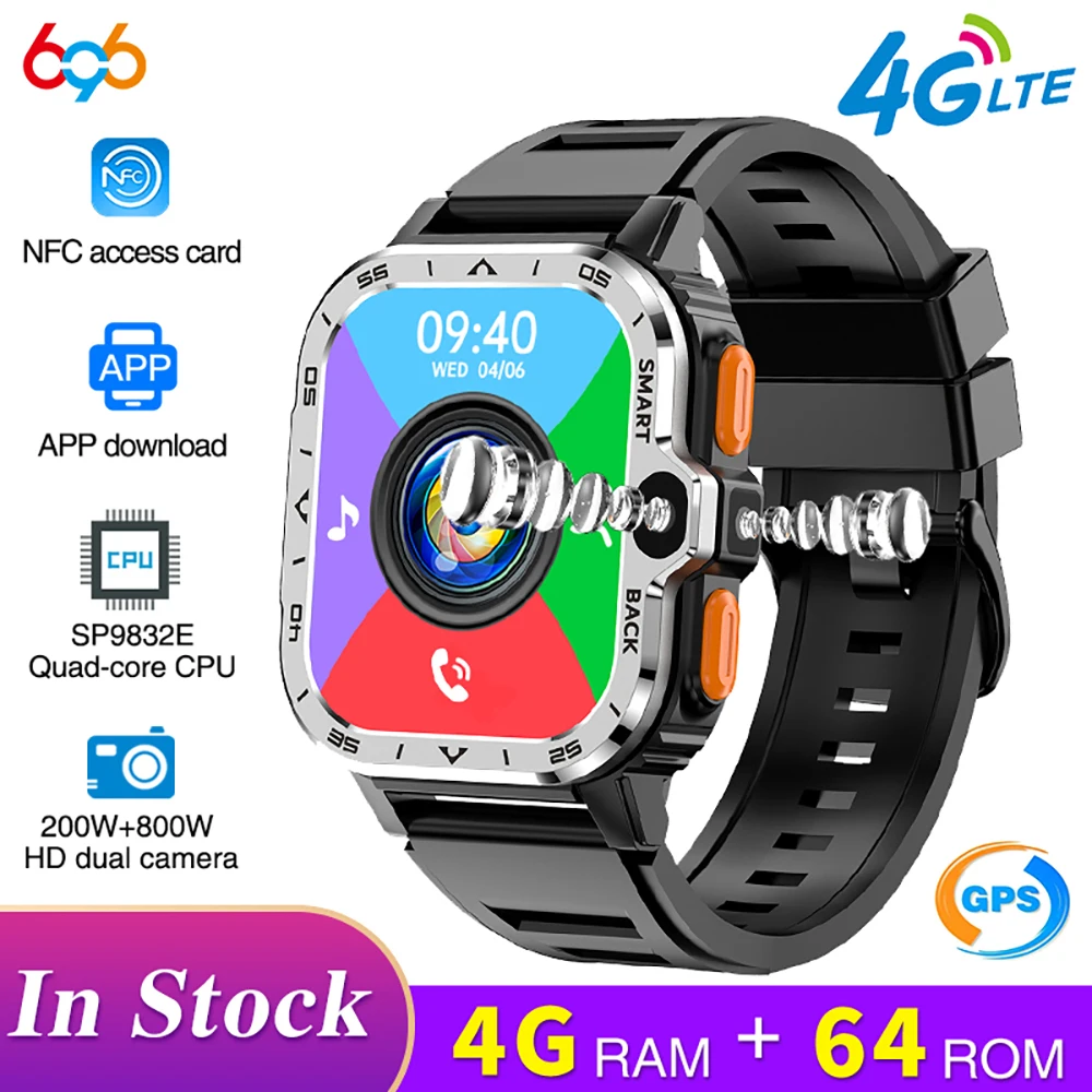 

2024 New 4G Call Men RAM 4GB ROM 64GB HD Camera Blue Tooth Smart Watch Wifi GPS Sports Heart Rate NFC Women Sim Card Smartwatch