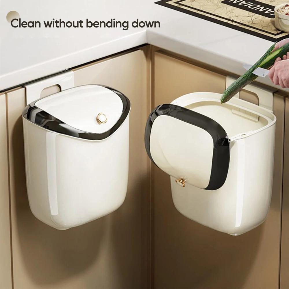 6/9L Kitchen Hanging Trash Can With Lid Food Wastebasket Wall Mounted Garbage Can for Cabinet Toilet Paper Storage Bucket Bin