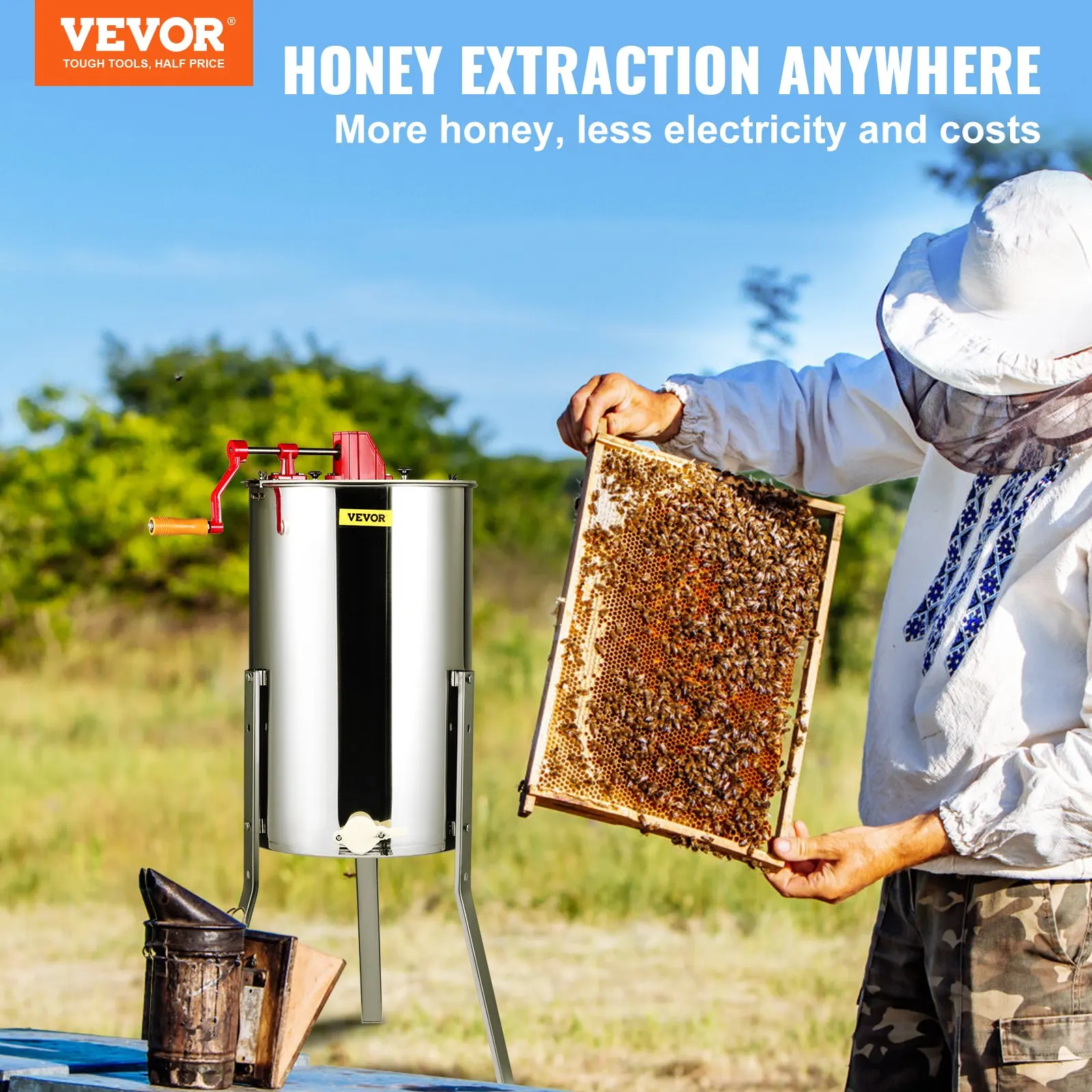 

Manual Honey Extractor, 3 Frames Honey Spinner Extractor, Stainless Steel Beekeeping Extraction, Honeycomb Drum Spinner With