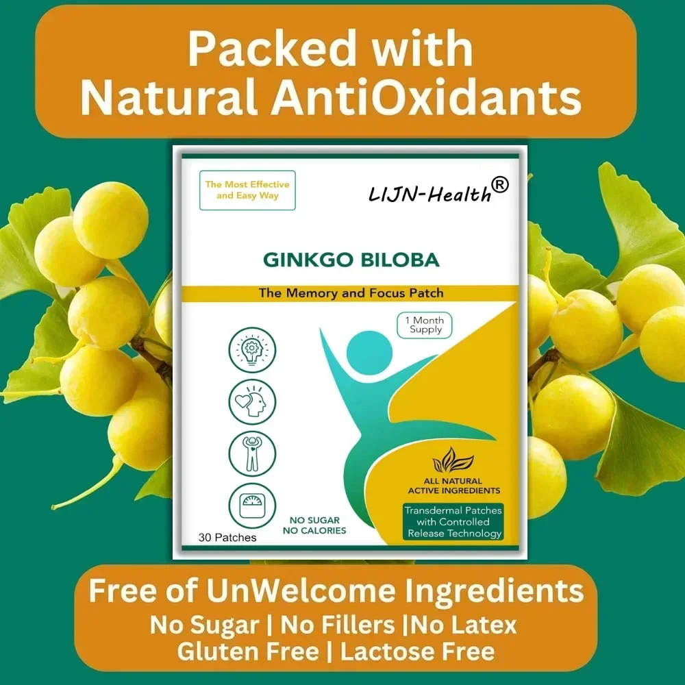 Ginkgo Biloba Patch Gingko Transdermal Patches - 30 Patches One Month Supply