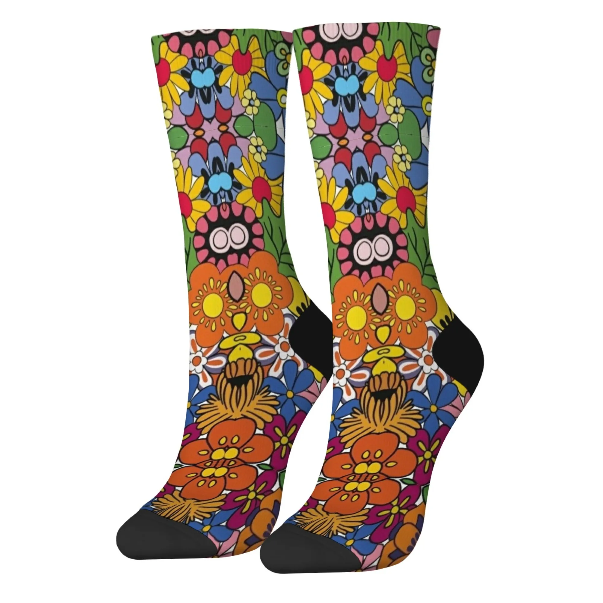 1 Paar lebendige, von Harajuku inspirierte florale Herren-Crew-Socken, weicher Strickstoff, bedruckt, trendige Neuheits-Geschenksocken für alle Jahreszeiten