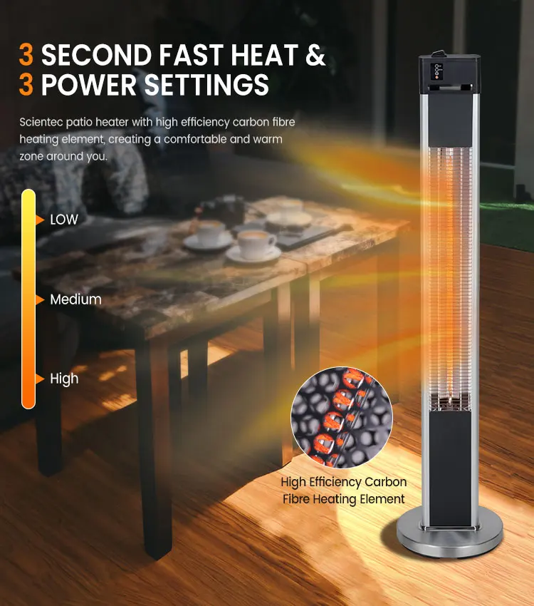 High Quality 3 Power Settings 2000W Remote Control Floor Standing Patio Heater