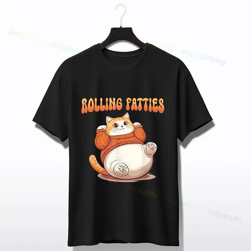 

Rolling Fatties Funny Fat Cat Graphic Tee Men Unisex Cotton Crew Neck Daily Wear T-Shirt