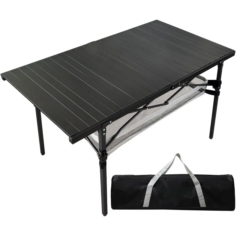 

Large Folding Camping Table Aluminum with Storage for 4-6 People 54"X27.5" Roll Up Tall Outdoor Portable Table Lightweight