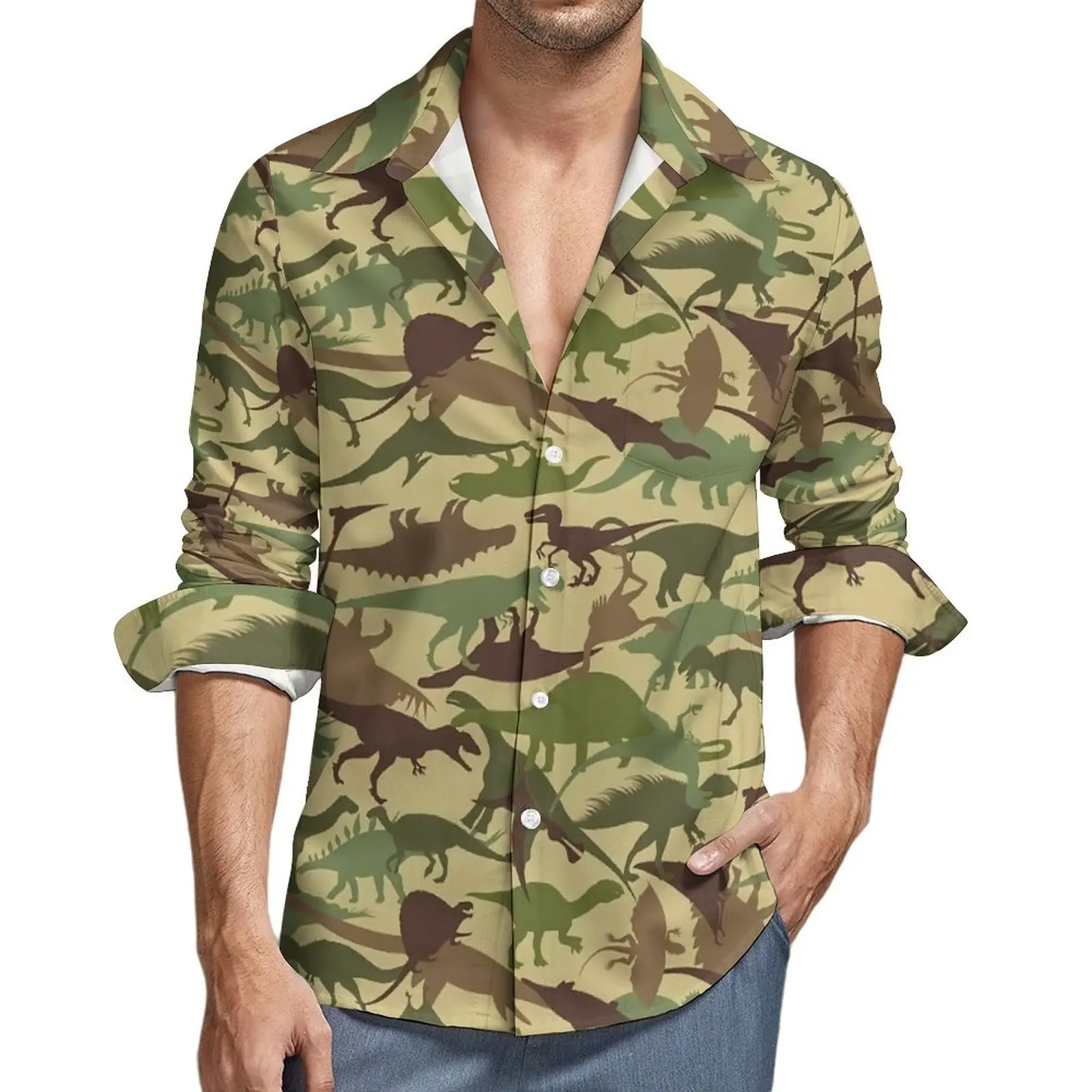 

Dinosaur Camouflage Beach Shirt Men Funny Animal Print Casual Shirts Hawaii Short Sleeve Street Style Design Oversize Blouses