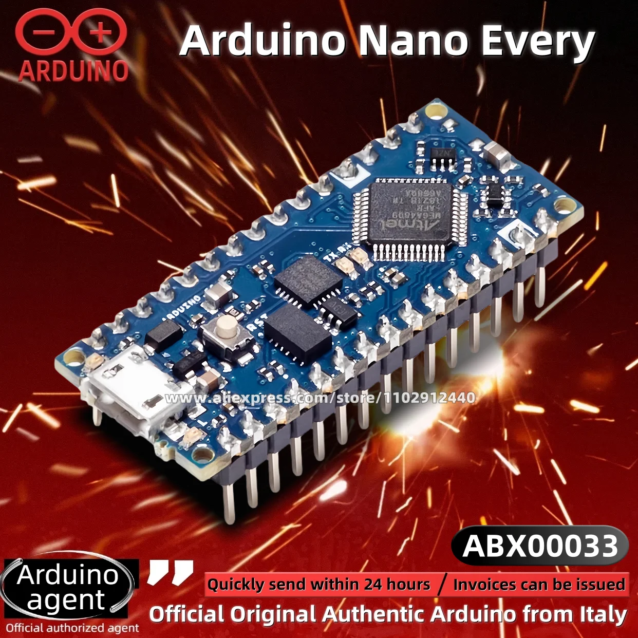 1PCS/LOT Arduino Nano Every with headers ABX00033 ATMega4809 Development board agent New Original Spot Stock