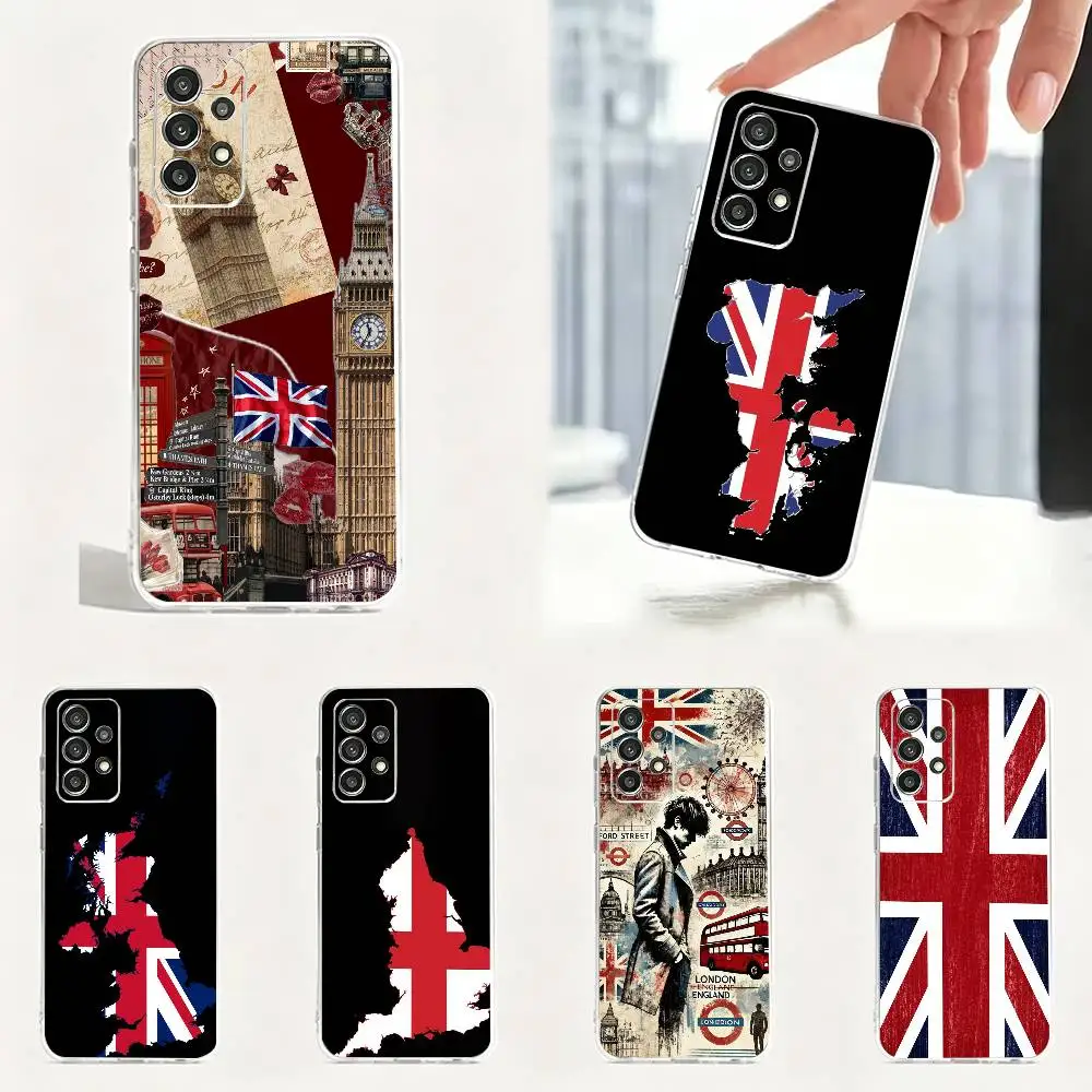 B-British Union Flag  Phone Case For S25,S24,S21,S22,S23,S30,Ultra,S20,Plus Samsung Transparent soft case