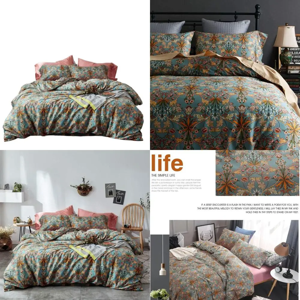 

Комплект пододеяльников Queen Size Green Gold с узором пейсли, перкальный хлопок 400TC, богемный принт медальона с застежкой-молнией